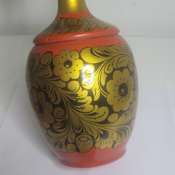 Vintage Russian Khokhloma wood set Vodka bottel 6 goblets one water gobl… - Picture 9 of 16